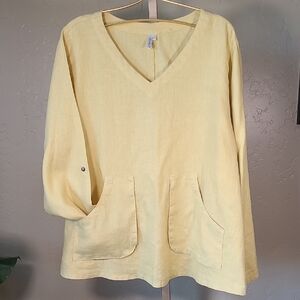 Kleen 100% Linen Yellow Boxy Long Sleeve Tunic XL